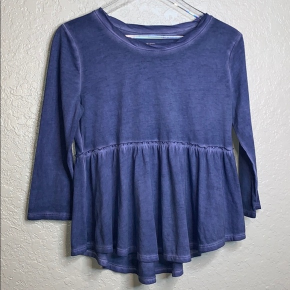 Curved Hem High Low Baby Doll Crew Neck Top - Picture 2 of 5